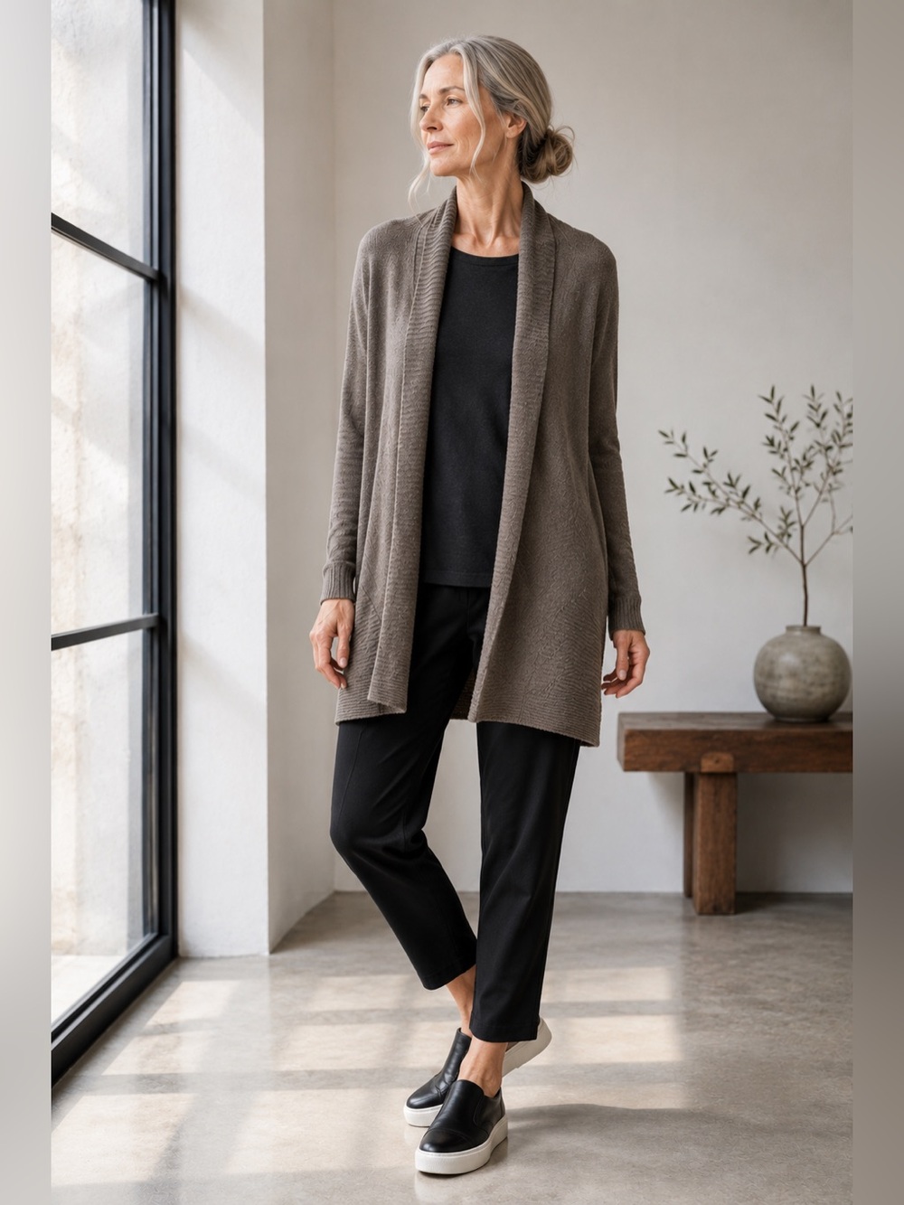 Eileen Fisher 100% Wool Open Longline Cardigan in Brown XL NWOT